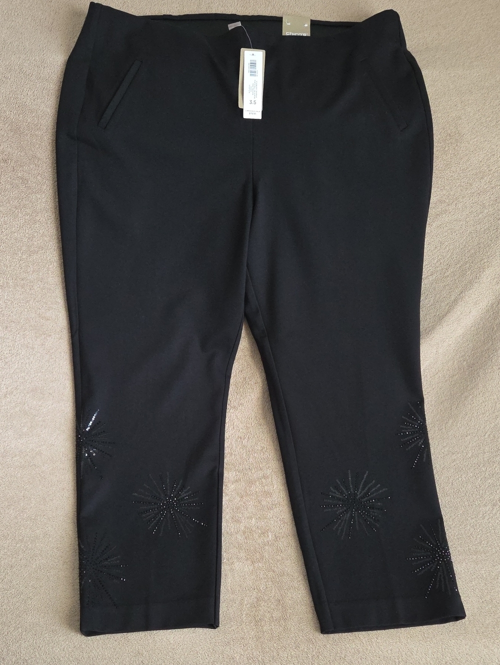 Chico's Women's Black Ankle Embellished Pants- Size US 18